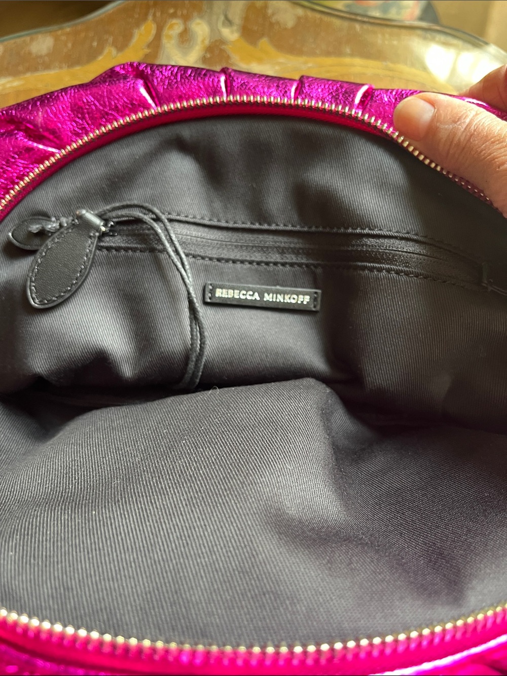 Rebecca Minkoff Metallic Magenta Drawstring Wristlet Clutch bag - Picture 3 of 4
